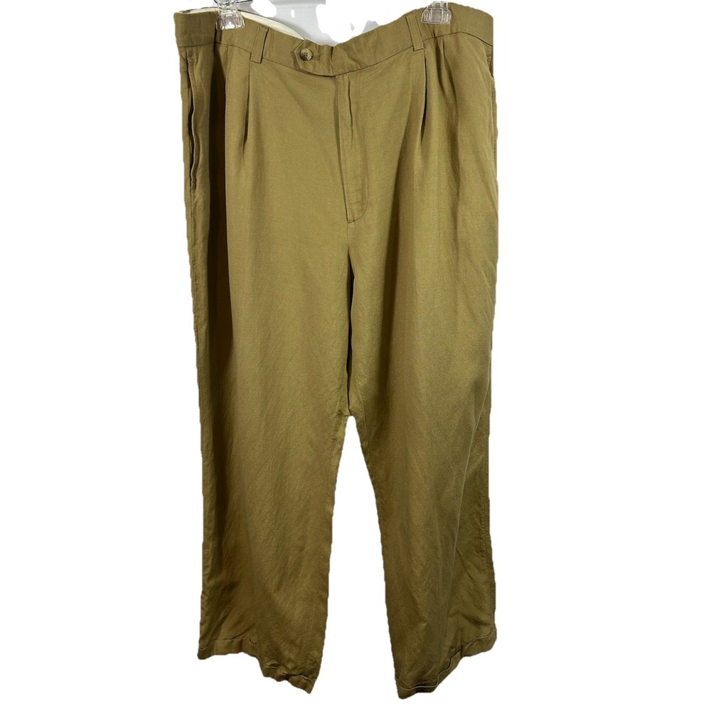 Cutter & Buck Signature Men 40 Pleated Linen Rayon Pants Wide Leg‎ Olive Khaki
